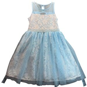 RMLA Lace Tulle Dress Kids Size 10 Light Blue Pearl Waist Princess Pastel Easter